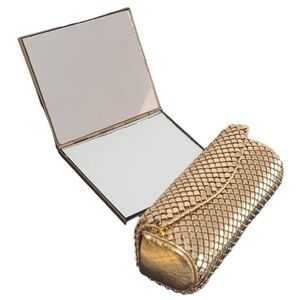 Whiting & Davis Gold Mesh compact mirror and lipstick case